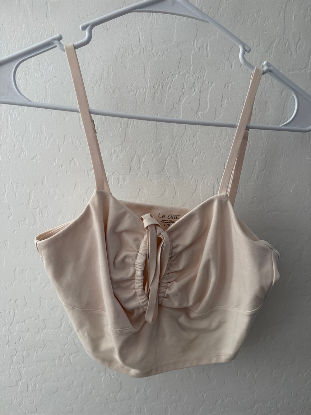 Le Ore Beige Ruched Front Crop Top - Women's
